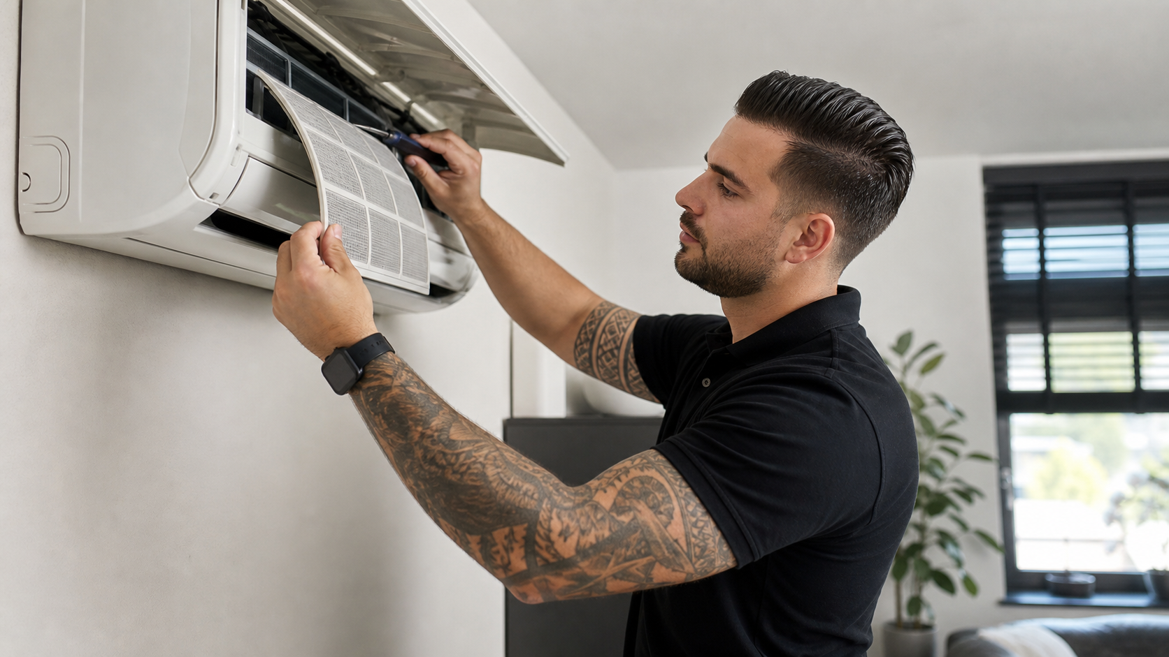 Airco installateur monteert binnenunit in Helmond